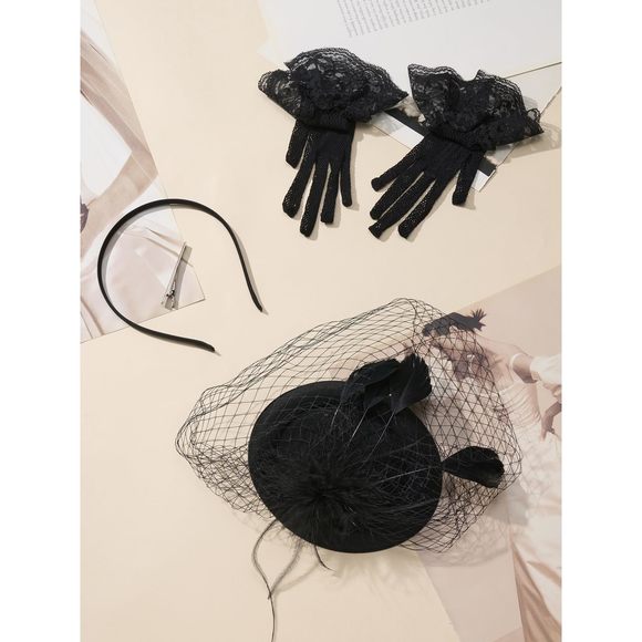 Fascinators Pillbox Hats And Glovess Set, Fascinators Tea Party Hats For Women💘 - Picture 5 of 9